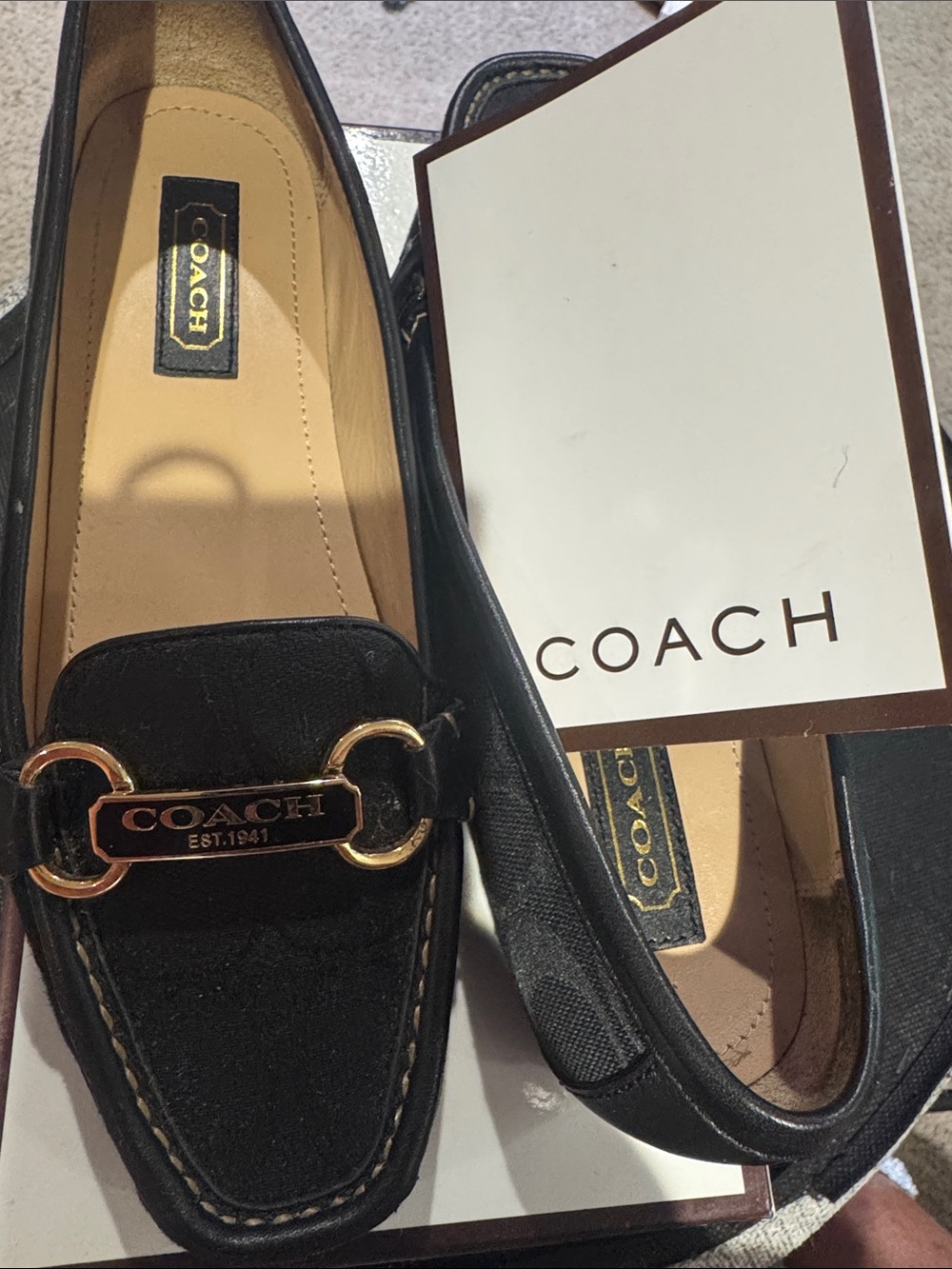 Coach Black Leather Loafers with Gold Accent